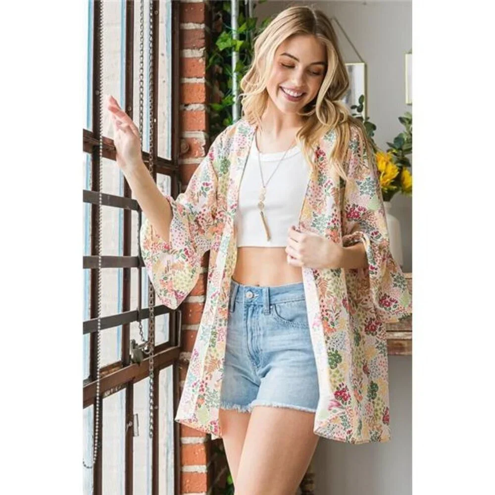 Heimish Full Size Multi Color Floral Open Cardigan Plus Size